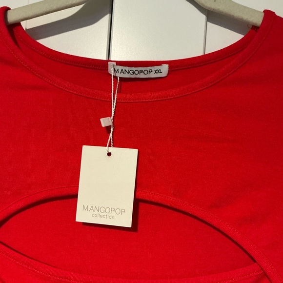 Mangopop Women’s Front Cutout Round Neck Red Bodysuit short Sleeve Size XXL - Picture 4 of 8